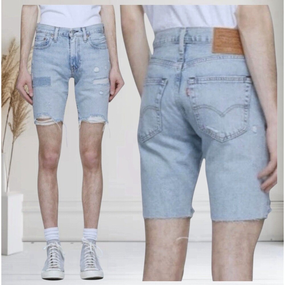 Levi's Premium 412 Slim Big E Men's Distressed Raw Hem Shorts Size 36